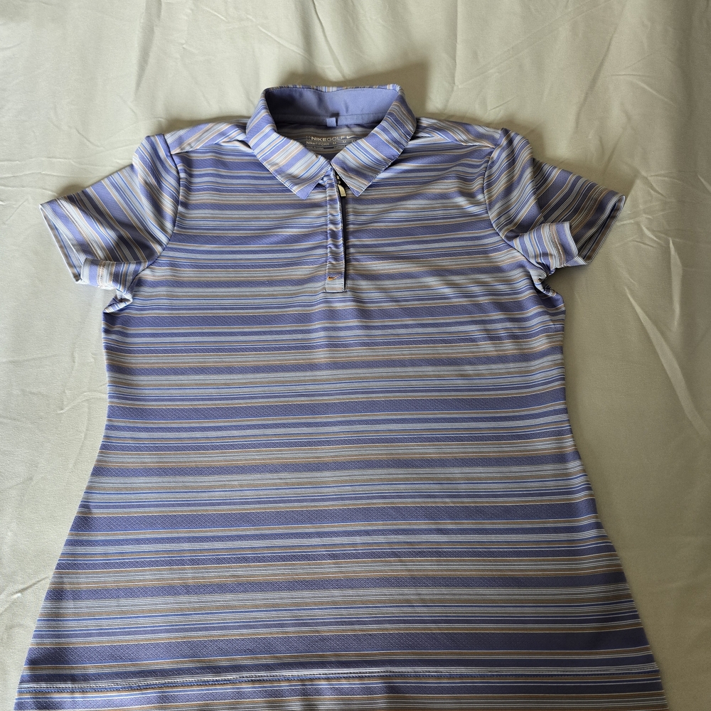 Nike Golf Blue and Orange Striped Polo